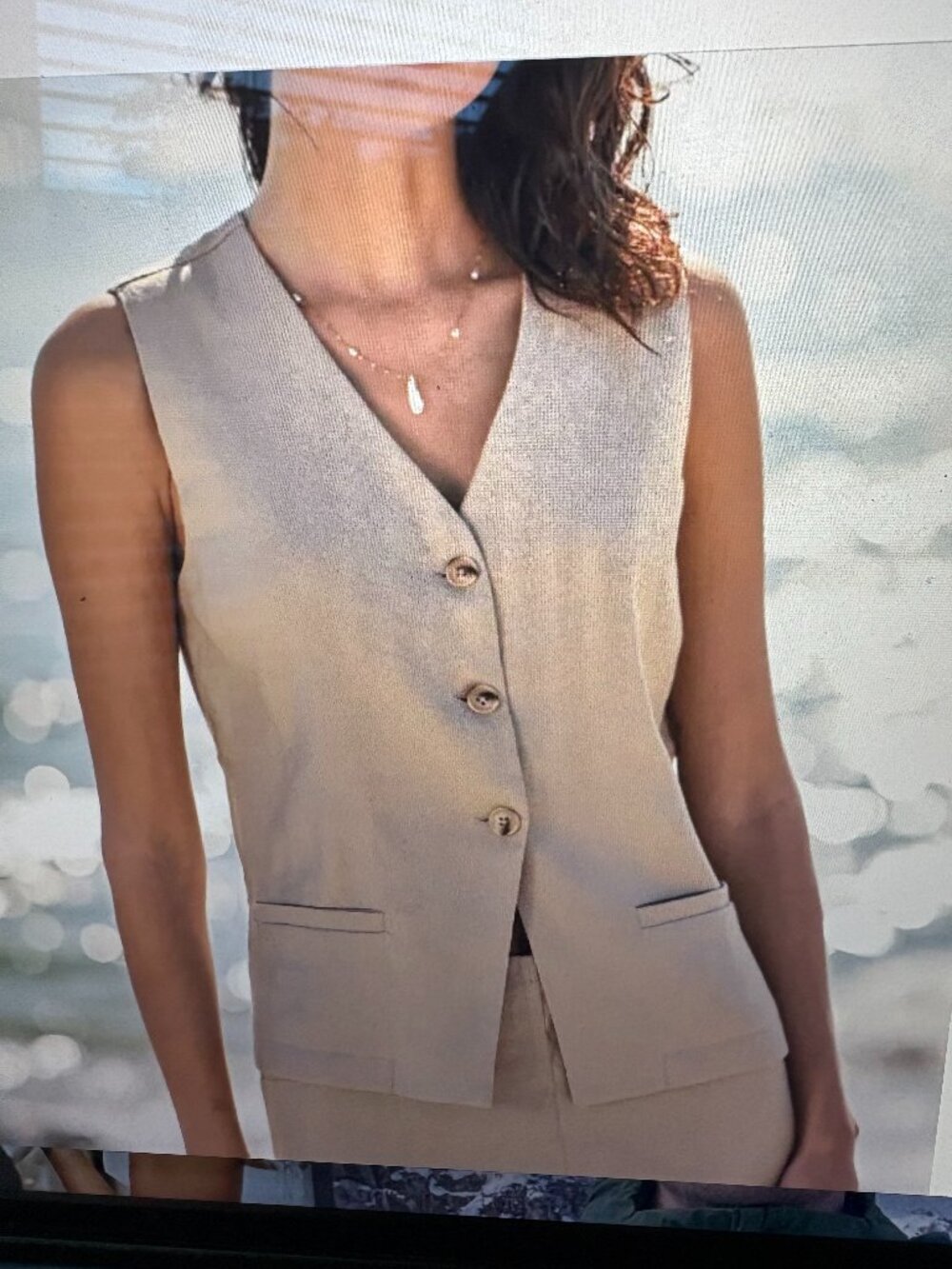 Lysse Linen Beige Vest, Size Large